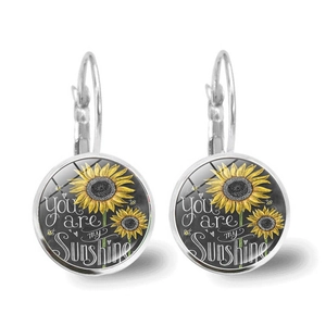 Boucles D'oreilles Tournesol Leverback Alliage Verre Cabochon Citation You Are My Sunshine Bijoux Rétro Cadeau Femme