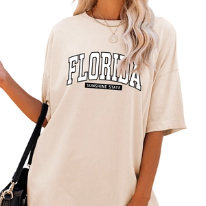 T-shirt oversize Florida Sunshine State beige avec imprimé graphique rétro collégial