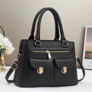 Women PU Leather Handbag Lychee Pattern Patchwork Shoulder Crossbody Bag With Detachable Strap Gold Hardware