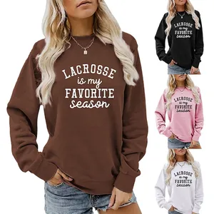 Women Lacrosse Is My Favorite Season Letter Print Sweatshirt Cotton Blend Round Neck Long Sleeve Pullover Casual Top