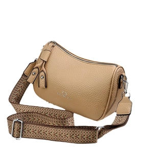 Borsa a tracolla retrò kaki in pelle litchi con tracolla boho e stampa logo