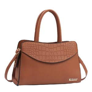 Braune Handtasche mit Litschis- und Krokostruktur, Doppelgriffen und K-UOY-Metallplatte