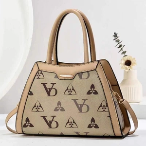 Beige multi-layer printed handbag with floral pattern and adjustable crossbody strap