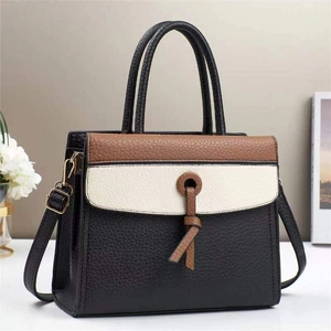 Women Stylish Color Block PU Leather Handbag Lychee Pattern Stitching Shoulder Crossbody Bag For Casual Daily Office Lady