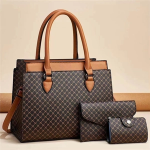 Set di tre borse a mano a quadri grande capacità con tracolla e piccole pochette