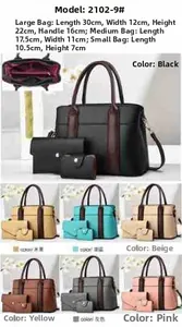 Détails du lot de 3 sacs à main montrant les dimensions et options de couleurs