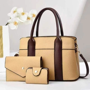Ensemble de 3 sacs à main en cuir PU beige et marron avec porte-monnaie et sac cabas
