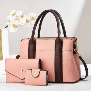 Ensemble de trois sacs à main rose et marron pour femme en similicuir grainé