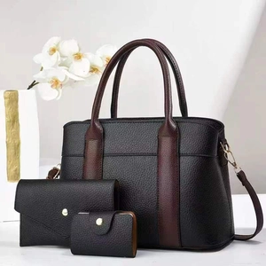Ensemble de Sacs à Main Femme 3-En-1 Cuir PU Fourre-Tout Avec Portefeuille Porte-Cartes Épissage Color Block Grande Capacité