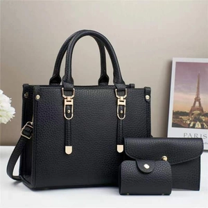 Sac à Main Femme Urbain Simple en Cuir PU Grain Litchi Sac à Épaule Avec Pochette et Porte-Cartes pour Mode Décontractée