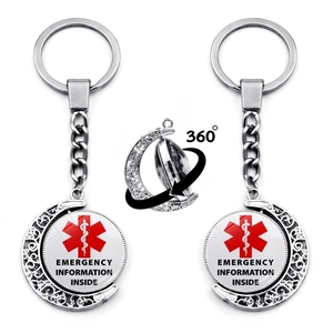 Zinc Alloy Medical Alert Keychain Rotating Crescent Moon Pendant Diabetic Type 1 Type 2 Emergency ID Jewelry For Men Women
