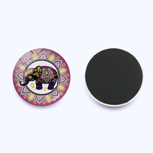 Elephant mandala glass fridge magnet with 25mm round magnetic back on white background