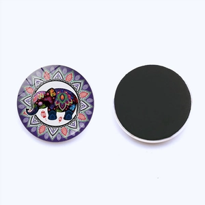 Detailed front and back views of 25mm elephant glass fridge magnet with magnetic backing