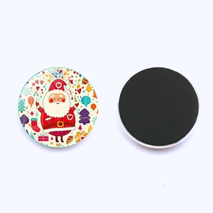 Christmas Santa Claus glass fridge magnet with round magnetic base for holiday decor