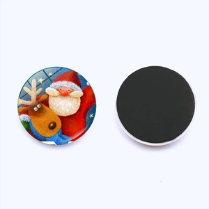 Detailed view of 25mm Christmas Santa glass magnets with strong magnetic black back