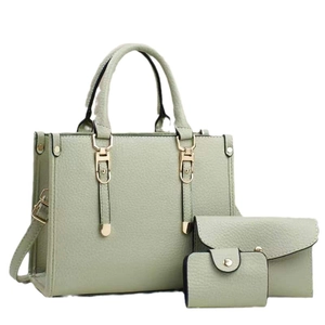 Ensemble de sacs 3 pièces vert avec grand sac à main, portefeuille et porte-cartes chic