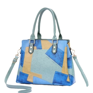 Große Shopper-Tasche im Color-Block-Design mit blauem und gelbem Patchwork-Muster