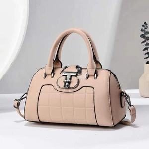 Chic beige checkered pattern tote bag with metal T-lock and detachable shoulder strap
