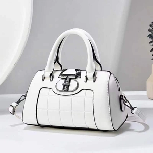 Fashionable white quilted checkered tote bag with top handle and adjustable shoulder strap