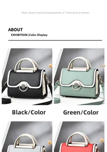Close-up of four bicolor PU leather satchels featuring metal ring magnetic buckles