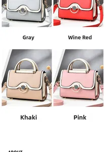 Detail view of stylish crossbody bags with metal ring buckle in four elegant colors