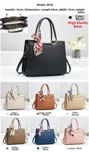 Litchi pattern bucket bag with silk scarf showing interior compartments and multi-color grid