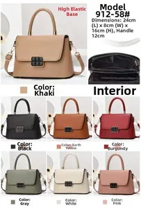 Detailed grid view showing dimensions and seven color options for the stylish handbag