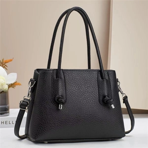 Women Lychee Grain PU Leather Handbag Minimalist Shoulder Crossbody Bag Large Capacity With Dual Handles Elegant Knot Detail