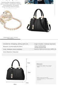 Size chart showing large PU leather handbag dimensions 30x15x19cm and specifications
