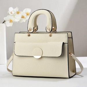 Women Handbag Chic PU Leather Litchi Texture Crossbody Bag Flap Round Metal Buckle Large Capacity Versatile Fashion Bag