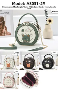 Tableau des tailles et structure interne de ce sac bandoulière rond à imprimé ours