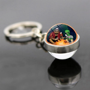 Bigfoot Alien Cartoon Keychain Glass Ball Pendant Zinc Alloy Novelty Camping Theme Bag Ornament Gift For Friends