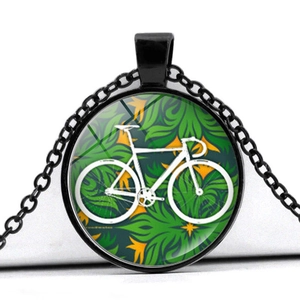 Vintage Bicycle Flower Basket Pendant Necklace Zinc Alloy Glass Cabochon Retro Art Jewelry Gift For Women