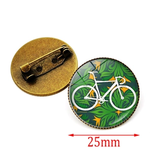 Broche vélo vintage en cabochon de verre 25mm avec support en alliage de bronze antique