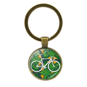 Vintage Zinc Alloy Bicycle Flower Basket Keychain Time Gem Glass Pendant Bronze Retro Key Ring For Women Men Daily Gift