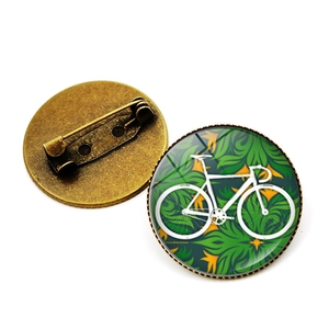 Broche Panier de Fleurs de Vélo Vintage en Alliage de Verre Rétro Vélo Badge Rond Pour Hommes Femmes Bijoux de Mode Nostalgiques Cadeau