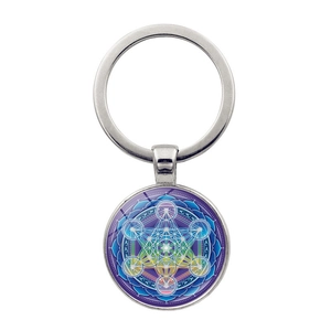 Porte-clés Mandala Cube de Métatron en Alliage de Zinc avec Pendentif en Verre Géométrie Sacrée Symbole Mystique Archange Bijoux Accessoires Cadeau