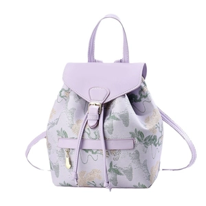 Minimalist light purple backpack with floral butterfly patterns and large capacity