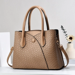 Chic light brown stone pattern tote bag with woven texture and adjustable shoulder strap