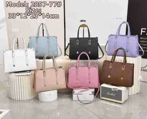 Multi-color macaron bucket tote bags display with dimensions 33x12x23 cm and top handles