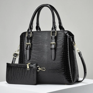 Women Crocodile Embossed PU Leather Handbag Set Elegant Tote Bag And Clutch Purse For Daily Office Commute Urban Style Ladies Shoulder Bag