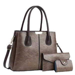 Conjunto de 3 piezas de cuero sintético marrón con bolso tote, cartera y tarjetero retro