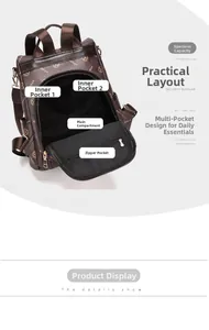 Interior view of printed backpack featuring one main pocket and two inner patch pockets