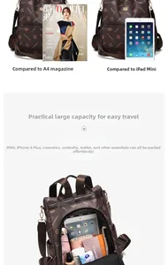 Detail view of large capacity backpack interior showing A4 magazine and iPad compatibility