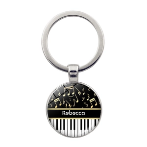 Custom piano keyboard keychain with heart musical notes and personalized name