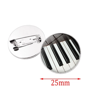 Broche ronde clavier de piano de 25 mm de diamètre avec motif musical cœur pour vêtement