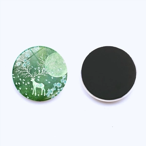Green forest deer glass refrigerator magnets set with round magnetic base for home decor