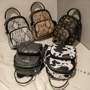 Women Mini Backpack Fashion PU Leather Cow Snake Skin Pattern Small Shoulder Bag Daily Travel Casual Girls Bookbag