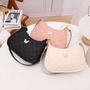 Women's Rhombic Quilted PU Leather Underarm Bag Butterfly Hardware Fashion Hobo Shoulder Bag For Daily Casual Party