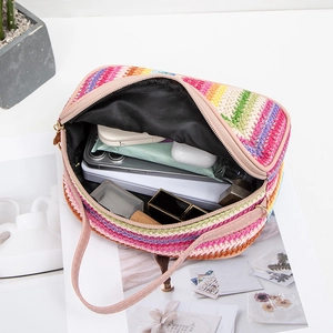 Borsa a tracolla in paglia arcobaleno capiente per trucco e oggetti quotidiani